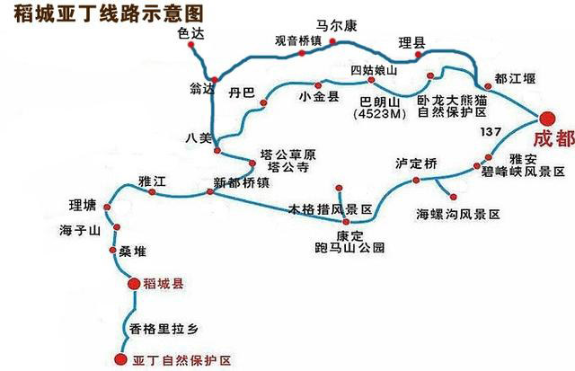 成都-雅安-二郎山-瀘定-康定-新都橋-雅江-理塘-稻城-亞丁